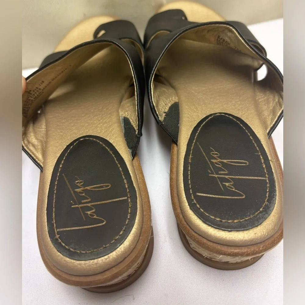 Latigo Women's Black Leather Karen Cork Platform Wedge Wrap Slide Sandals Size 7